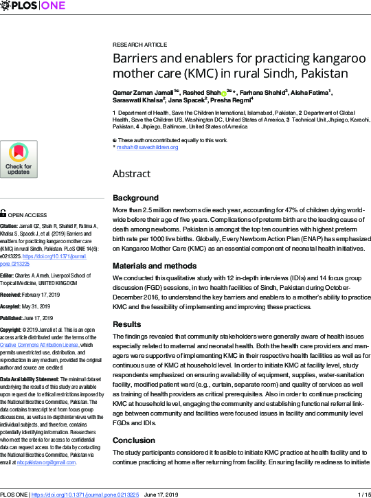 Barriers And Enablers For Practicing Kangaroo Mother Care (KMC) In ...